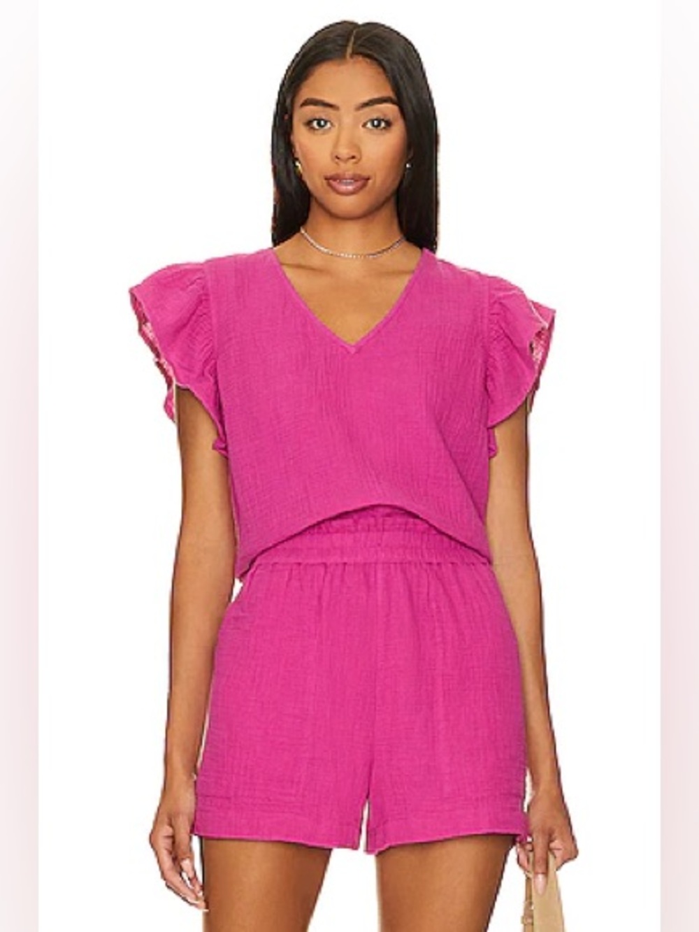 Rails Miley Top in Berry Hot Pink V-Neck Flutter Sleeve Blouse Size Large